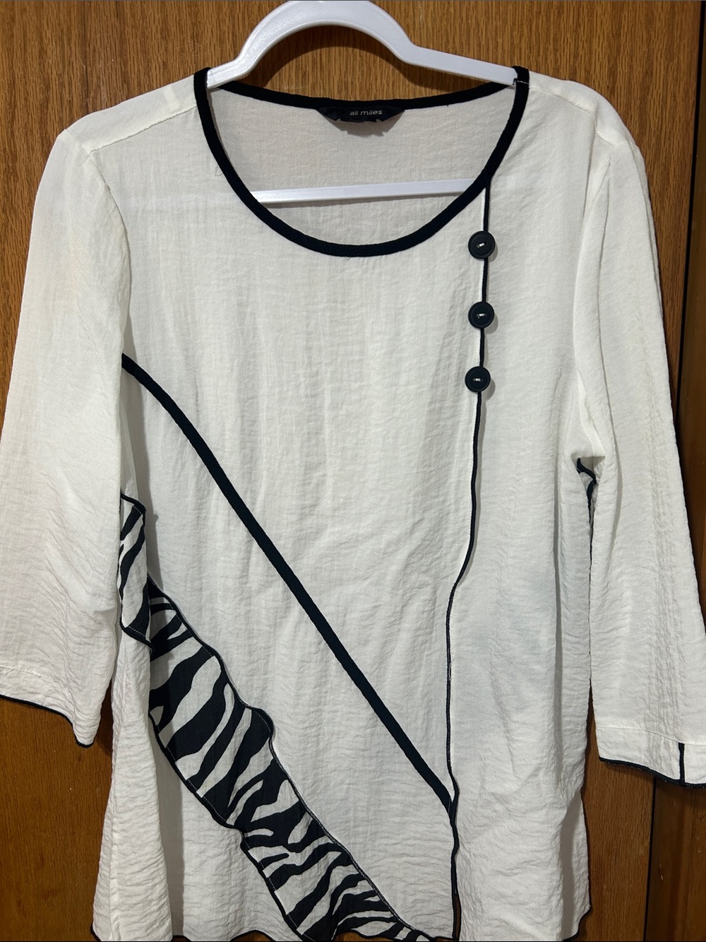Ali Miles Ivory Tunic with Black Trim and Zebra Panel